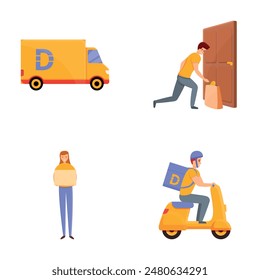 Delivery service icons set cartoon vector. Parcel and product delivery. Logistic concept