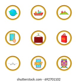 Delivery service icons set. Cartoon set of 9 delivery service vector icons for web isolated on white background