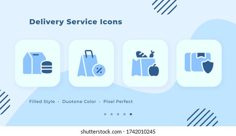 Delivery Service Icons set with filled style duo tone blue color modern flat design with shopping bag vector illustration