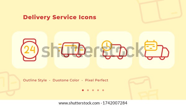 Delivery Service Icons\
set with outline style duo tone color modern flat design with truck\
and clock vector