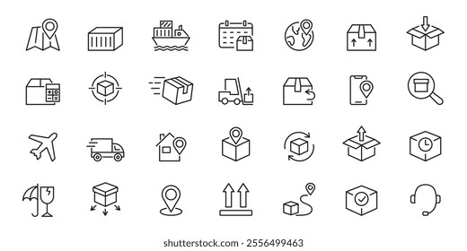 Delivery service icons set. Shipping and Logistics line icons. Vector.