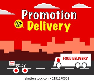 delivery service illustration concept with tiny people are transporting goods to send to customers, there are many discounts