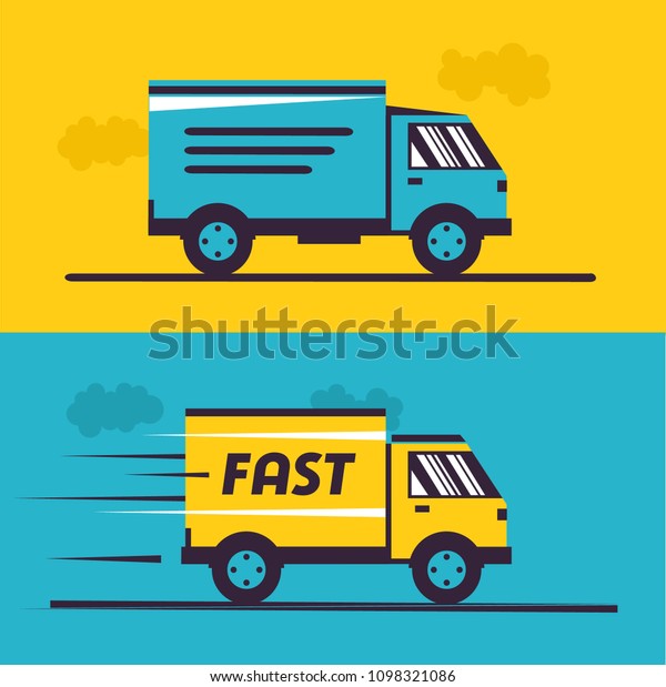 Delivery service. Illustration of fast shipping.\
Truck van of rides at high\
speed.
