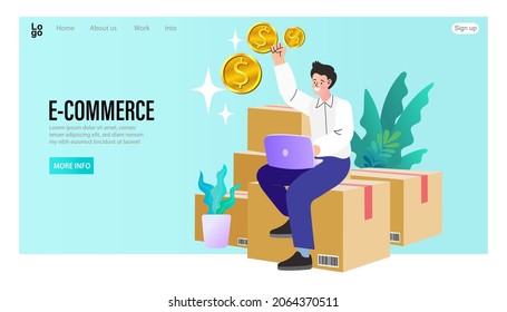 Delivery Service Isometric Concept. Man Check Order From Laptop. Freelance Man Seller Check Product Order. Online Selling. Online Shopping. Commerce Marketplace On Computer. Vector Illustration.