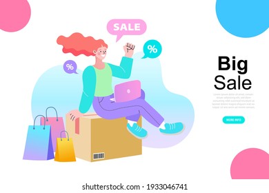 Delivery service isometric concept. woman check order from laptop. Freelance woman seller check product order. Online Selling. Online Shopping. Vector.