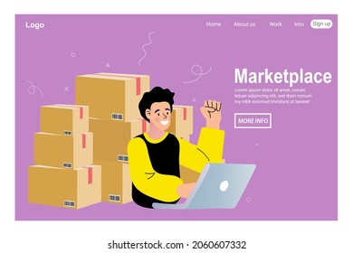 Delivery service isometric concept. woman check order from laptop. Freelance woman seller check product order. Online Selling. Online Shopping. Vector.