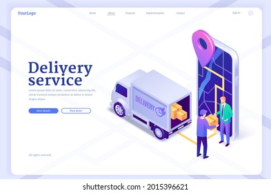 Delivery service isometric landing page, shipping