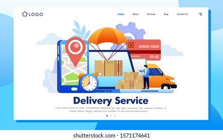 Delivery service landing page website vector flat design 