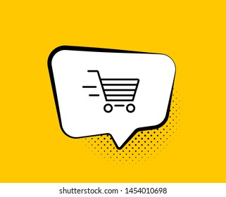 Delivery Service line icon. Comic speech bubble. Shopping cart sign. Express Online buying. Supermarket basket symbol. Yellow background with chat bubble. Delivery shopping icon. Vector