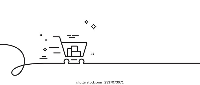 Icono de línea de servicio de entrega. Una línea continua con curl. Cartel del carro de la compra. Compras Express Online. Símbolo de la canasta del supermercado. Cinta de esquema simple del carro de la compra. Patrón de curva de bucle. Vector