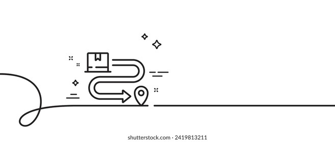 Delivery service line icon. Continuous one line with curl. Package location sign. Tracking parcel symbol. Delivery service single outline ribbon. Loop curve pattern. Vector