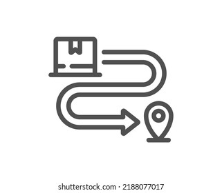 Delivery service line icon. Package location sign. Tracking parcel symbol. Quality design element. Linear style delivery service icon. Editable stroke. Vector