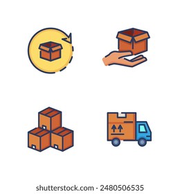 Delivery service line icon set. Fast delivery, car transportation, cardboard boxes for packaging. Transportation concept. Vector illustration for web design and apps