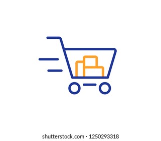 Delivery Service line icon. Shopping cart sign. Express Online buying. Supermarket basket symbol. Colorful outline concept. Blue and orange thin line color icon. Shopping cart Vector