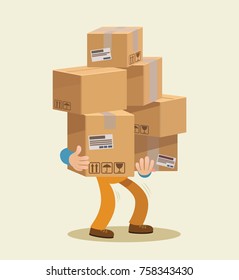 Delivery service. Logistics services. Delivery man holding boxes. Flat design vector. Business vector illustration, concept, cartoon, flat, icon.