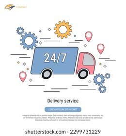 Delivery service, logistics, transportation flat contour style vector concept illustration