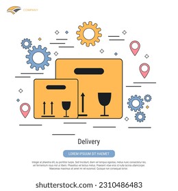 Delivery service, logistics, transportation flat contour style vector concept illustration
