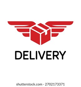 Diseño del logotipo del servicio de entrega. caja exprés de la velocidad con el logotipo del Vector del ala