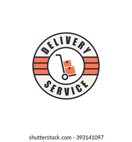 Delivery service logo, hand truck with cardboard boxes silhouette