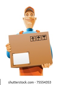 man de servicio de entrega con ilustración de vector de caja aislado en fondo blanco