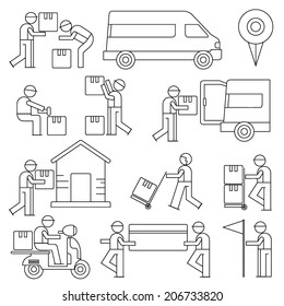 delivery service man icons, line theme