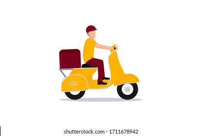 Delivery Service, man riding a yellow Motorcycle, vector illustration