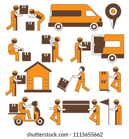 delivery service man, shipping service people character icons