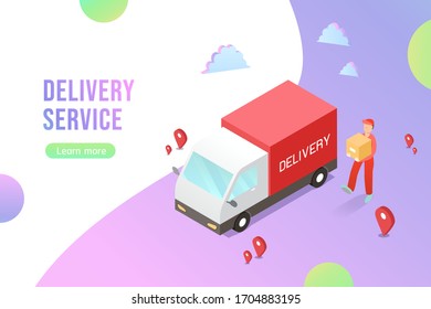 delivery service with the delivery man template vector background