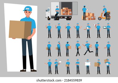 Delivery service man , Vector Cartoon Character set