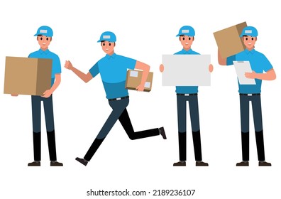 Delivery service man , Vector Cartoon Character set