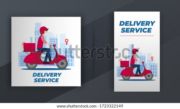 Delivery service with masks concept , Social Post\
And Storias