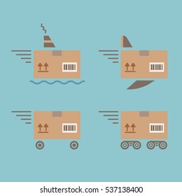 Delivery service. Delivery methods: car, fly, train, ship. Vector color flat icons set.