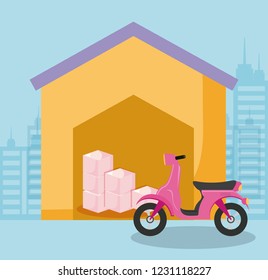 delivery service motorcycle with boxes and storage