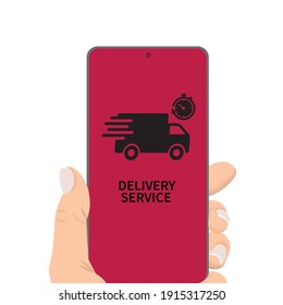 Delivery service on smartphone.Online ordering isolated on white background.Vector illustration.