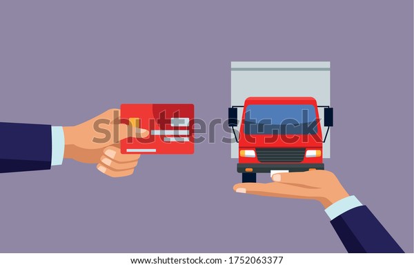 delivery service online with credit card and truck\
vector illustration\
design