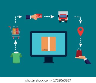delivery service online with desktop vector illustration design