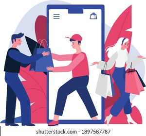 Delivery service, online shopping. Flat design illustration. Vector