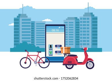 servicio de entrega en línea con diseño de ilustración de vector de smartphone
