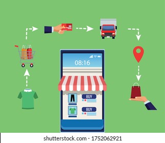 delivery service online with smartphone vector illustration design