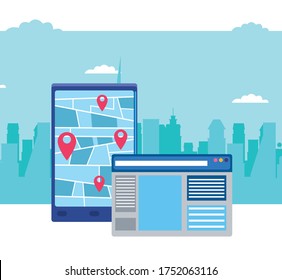 delivery service online with smartphone vector illustration design