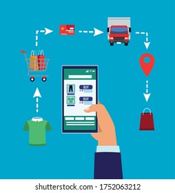 delivery service online with smartphone vector illustration design