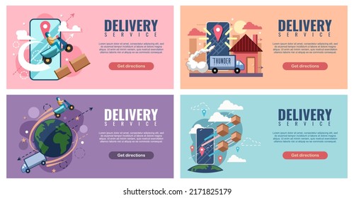 Diseño gráfico de colección de conjuntos de vectores en línea de servicio de entrega