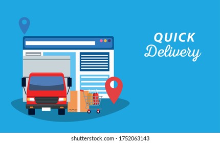 delivery service online with webpage template vector illustration design
