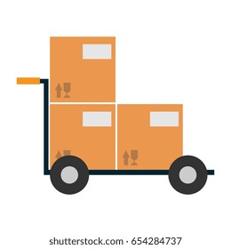 Delivery service. Package delivery trolley cart with cardboard box icon isolated on white background. Hand truck vector illustration
