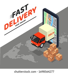 Delivery service and Pile of stacked sealed cardboard boxes. Flat style isolated design on white background. Vector illustration