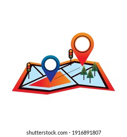 delivery service pins locations in paper map vector illustration design