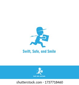 delivery service platform logo, linking the owners of goods and auto-bicycle or truck messengers etc