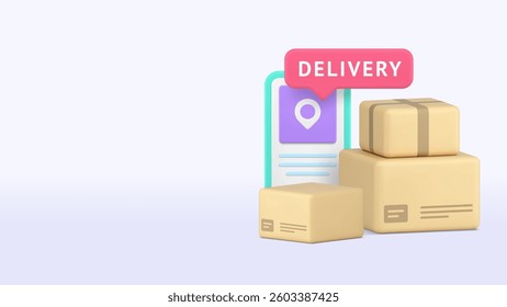 Delivery service postal parcel smartphone application banner copy space vector illustration. Online shopping post order shipping mobile phone location express courier navigation tracking app