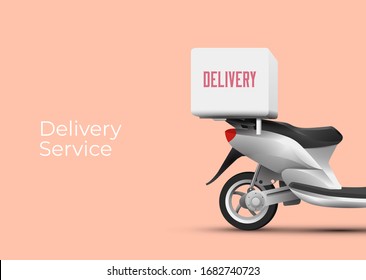 Delivery service poster banner design concept with back side of scooter with delivery trunk on it. Vector illustration