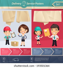Delivery Service Posters. In the EPS file, each element is grouped separately.
